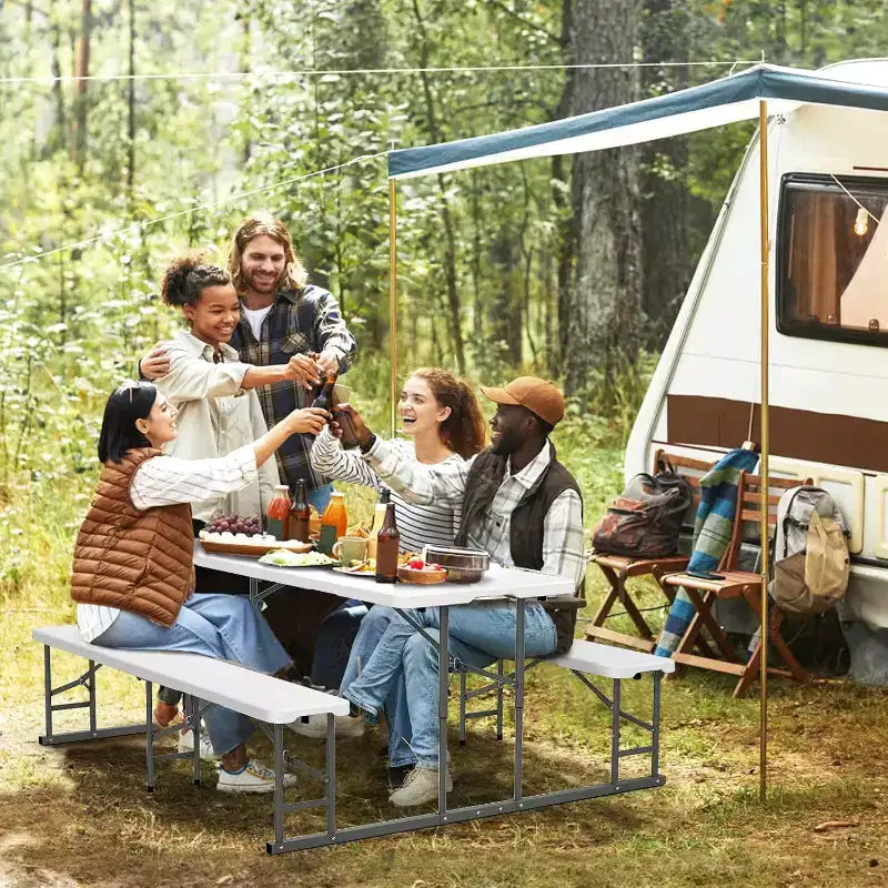 VINGLI Table de pique-nique et bancs pliants, ensemble de meubles de salle à manger portables d'extérieur pour le camping, le patio, le jardin, avec cadre en métal (blanc)