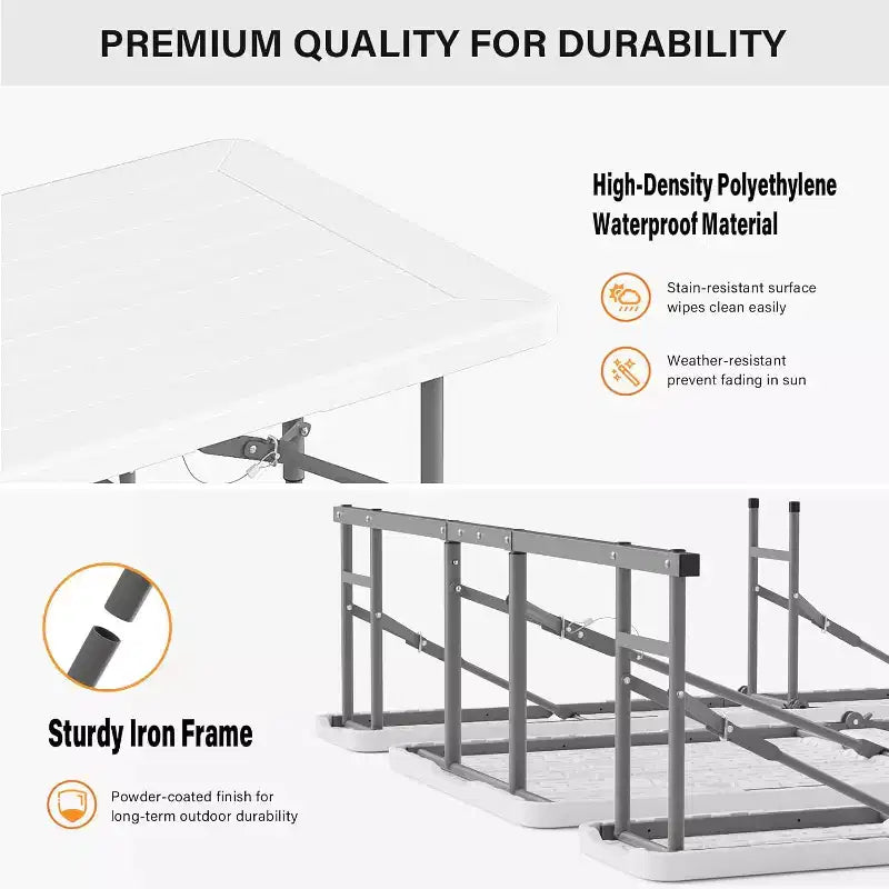 VINGLI Table de pique-nique et bancs pliants, ensemble de meubles de salle à manger portables d'extérieur pour le camping, le patio, le jardin, avec cadre en métal (blanc)