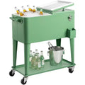 NAYSAYE 80 Quart Rolling Ice Chest Portable Bar Drink Cooler with Catch Basin, Bottom Storage Tray for Patio Party BBQ Beach, Green, 34.3*15.2*35.8