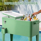 NAYSAYE Glacière Roulante de 76 Litres avec Bac de Récupération, Tablette de Rangement Inférieure pour Fêtes en Patio, Barbecue, Plage, Vert, 34.3*15.2*35.8