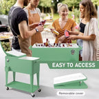 NAYSAYE Glacière Roulante de 76 Litres avec Bac de Récupération, Tablette de Rangement Inférieure pour Fêtes en Patio, Barbecue, Plage, Vert, 34.3*15.2*35.8