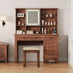 Makeup Vanity Desk,Makeup Vanity with Mirror and Lights & Power Outlet, Makeup Table with 2 Drawers, Cushioned Stool, Dressing Table with Glass Top