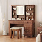 Coiffeuse de maquillage, Coiffeuse avec miroir et lumières et prise de courant, Table de maquillage avec 2 tiroirs, Tabouret rembourré, Coiffeuse avec plateau en verre