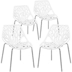 VINGLI Modern Stackable Chair Set of 4,Kitchen White Dining Chairs,Birch Sapling Comfy Chairs for Dining Room,Living Room,Waiting Room (White)