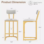 COZONY Tabourets de Bar Hauteur Comptoir, Lot de 2, Tabourets Modernes Rembourrés avec Dossier Incurvé et Repose-Pieds pour Îlot de Cuisine