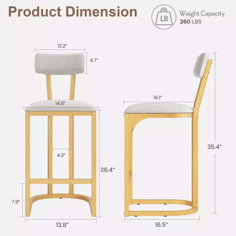 COZONY Tabourets de Bar Hauteur Comptoir, Lot de 2, Tabourets Modernes Rembourrés avec Dossier Incurvé et Repose-Pieds pour Îlot de Cuisine