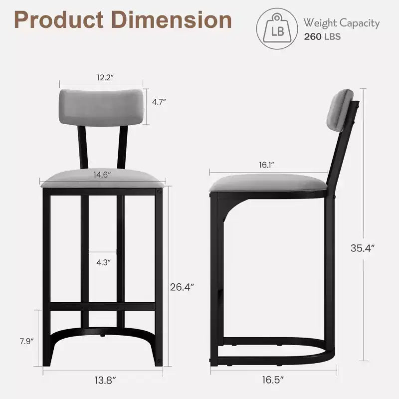 COZONY Tabourets de Bar Hauteur Comptoir, Lot de 2, Tabourets Modernes Rembourrés avec Dossier Incurvé et Repose-Pieds pour Îlot de Cuisine