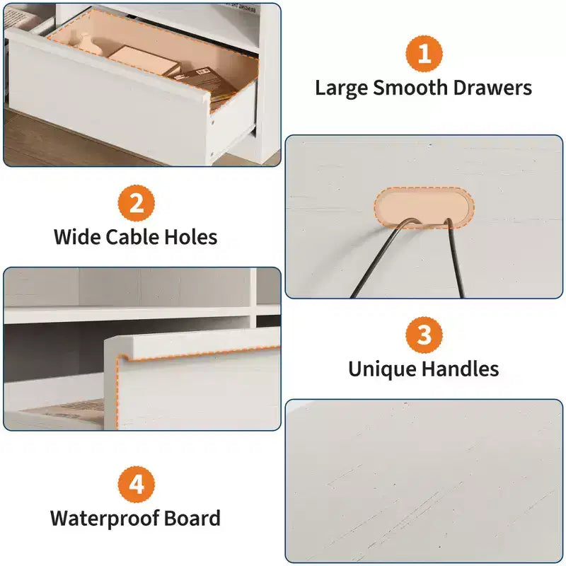Meuble TV moderne, parfait pour les intérieurs de style industriel, avec 3 tiroirs et des étagères. Fabriqué en MDF robuste, idéal pour les salons