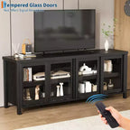 Meuble TV coulissant en verre, adapté aux centres de divertissement avec armoires de rangement, meuble média moderne du milieu du siècle, parfait pour le salon.