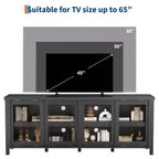 Meuble TV coulissant en verre, adapté aux centres de divertissement avec armoires de rangement, meuble média moderne du milieu du siècle, parfait pour le salon.