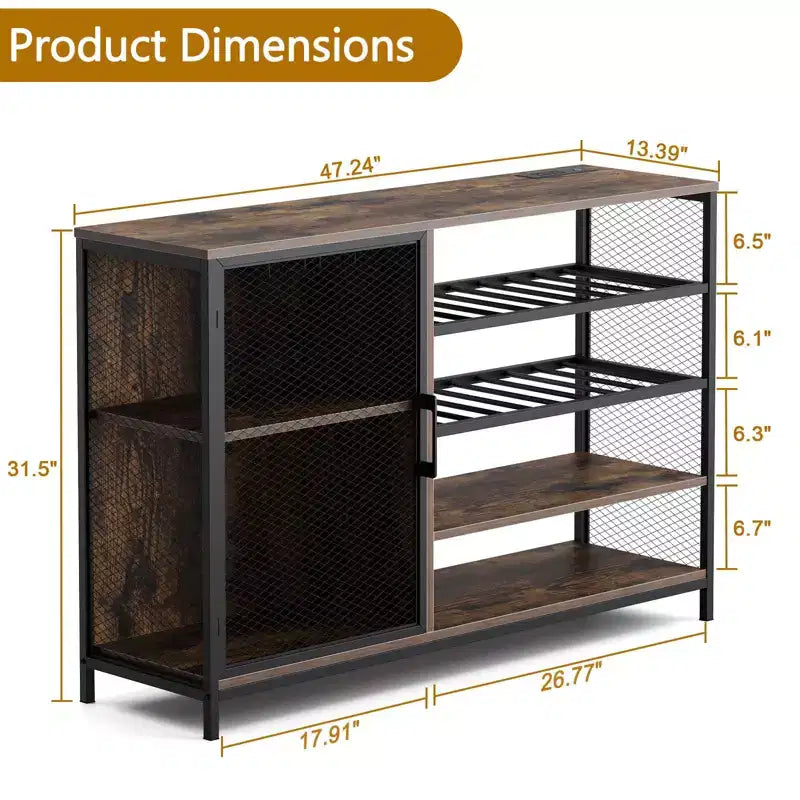 Table d'appoint industrielle avec station de charge, Table de chevet rétro avec lumière LED