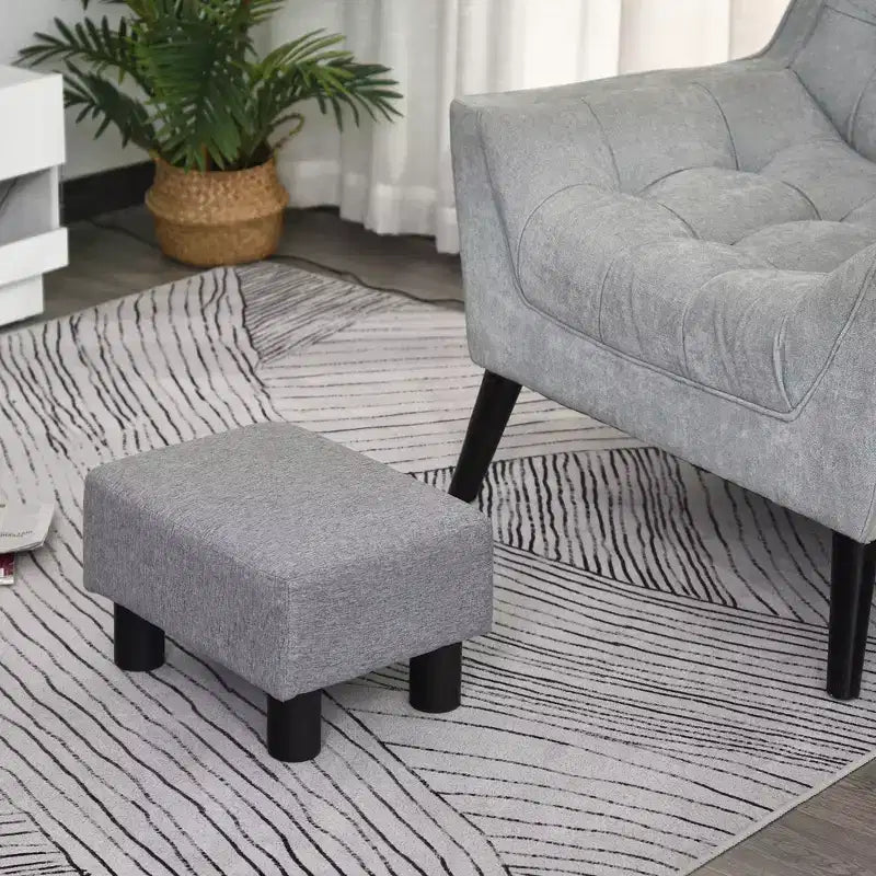 Repose-pieds ottoman, petit pouf avec revêtement en tissu de lin et pieds en plastique, pouf cube pour salon