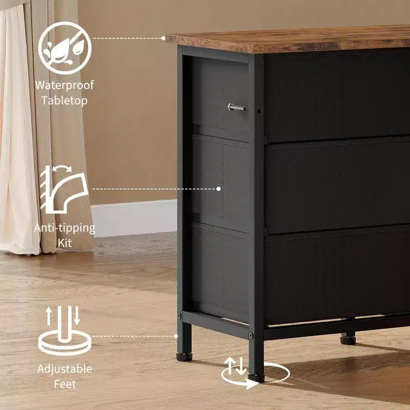 Commode de chambre 63" avec 10 tiroirs en tissu, meuble TV pour téléviseurs 65-75", commode blanche avec prise électrique et tiroirs de rangement