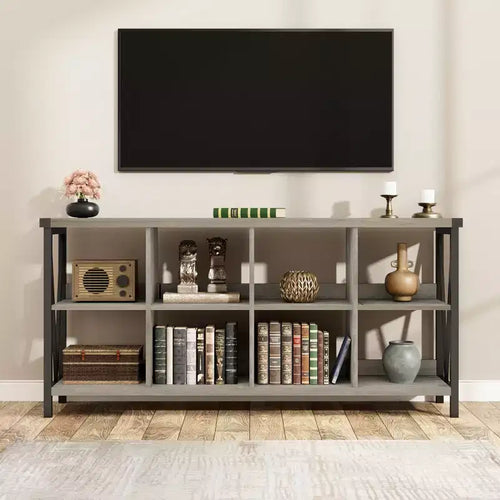 62 Narrow Sofa Table, 8 Cube Storage Organizer Bookshelf, 3 Tier Industrial Bookcase, Couch Entry Console Table, for Entryway, Living Room