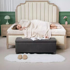 Banc de rangement ottoman de 112 cm avec couvercle, pieds et revêtement en velours côtelé, idéal en bout de lit pour le salon, la chambre à coucher ou l'entrée.