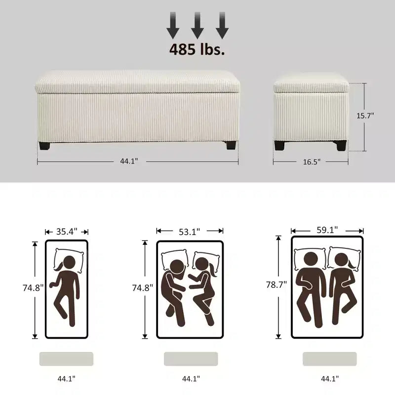 Banc de rangement ottoman de 112 cm avec couvercle, pieds et revêtement en velours côtelé, idéal en bout de lit pour le salon, la chambre à coucher ou l'entrée.