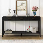 Table console Clihome 60 pouces avec 3 tiroirs ondulés, table d'entrée moderne avec poignées métalliques et étagère de rangement
