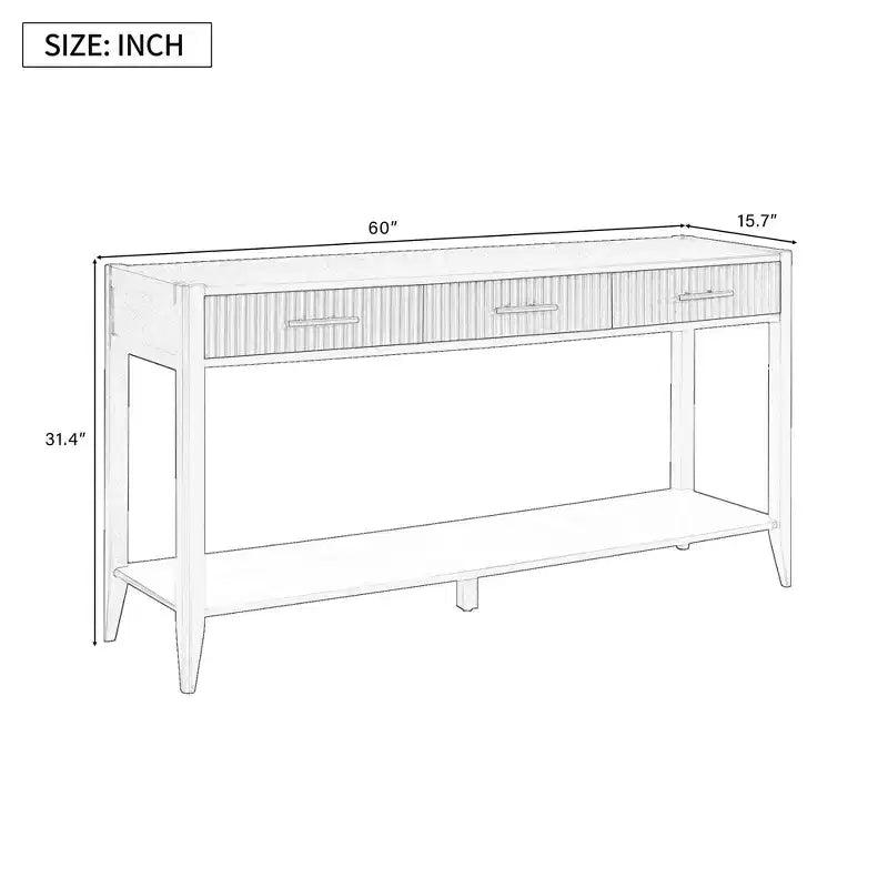 Table console Clihome 60 pouces avec 3 tiroirs ondulés, table d'entrée moderne avec poignées métalliques et étagère de rangement