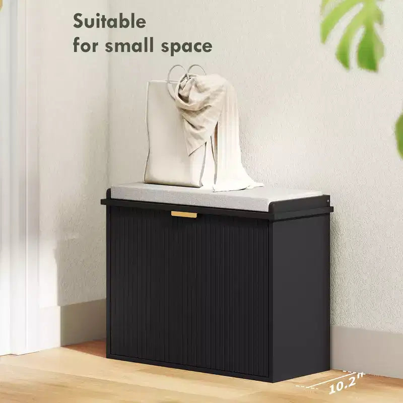 Banc à chaussures avec coussin rembourré et tiroir basculant, banc d'entrée, meuble à chaussures, 24,4x10,2x18,7 pouces