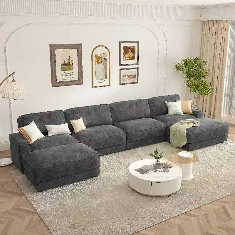 Dyonery 158 Grand canapé modulable sectionnel, tissu CHENILLE avec assise profonde, assemblage sans outil
