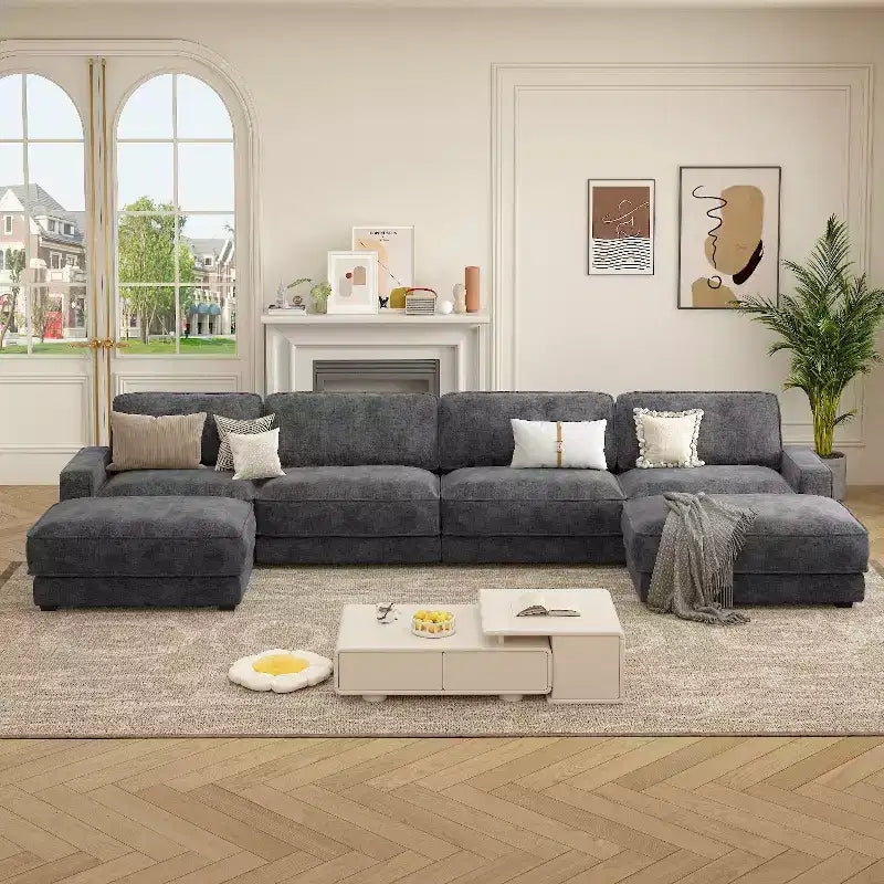 Dyonery 158 Grand canapé modulable sectionnel, tissu CHENILLE avec assise profonde, assemblage sans outil