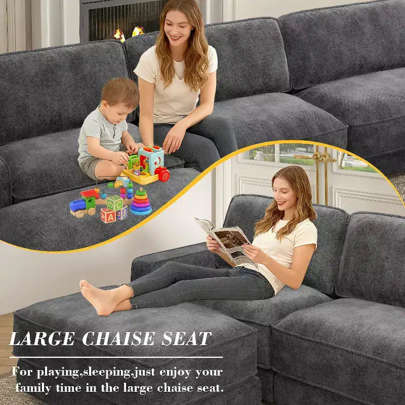 Dyonery 158 Grand canapé modulable sectionnel, tissu CHENILLE avec assise profonde, assemblage sans outil