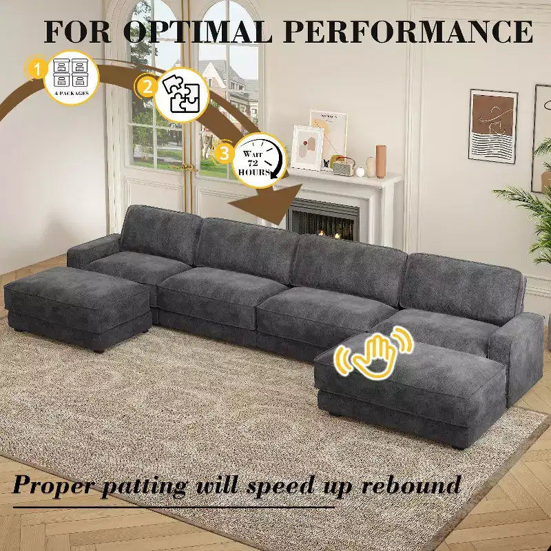 Dyonery 158 Grand canapé modulable sectionnel, tissu CHENILLE avec assise profonde, assemblage sans outil