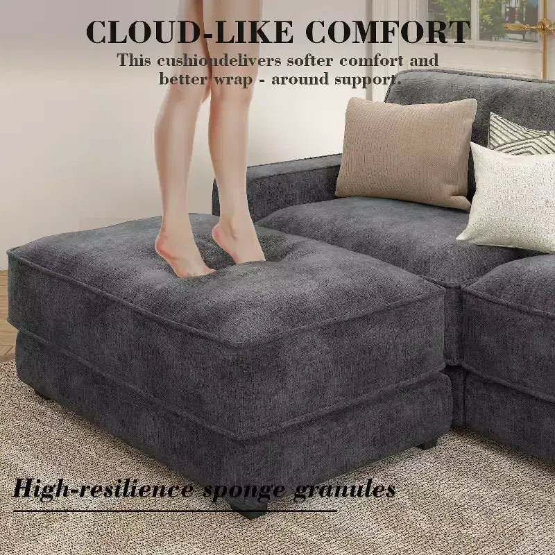 Dyonery 158 Grand canapé modulable sectionnel, tissu CHENILLE avec assise profonde, assemblage sans outil