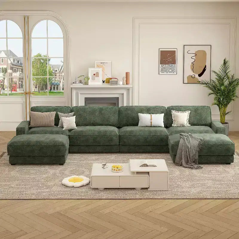 Dyonery 158 Grand canapé modulable sectionnel, tissu CHENILLE avec assise profonde, assemblage sans outil