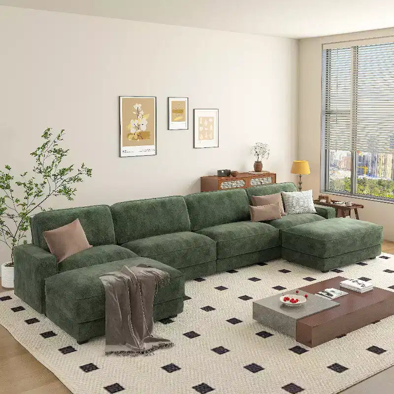 Dyonery 158 Grand canapé modulable sectionnel, tissu CHENILLE avec assise profonde, assemblage sans outil