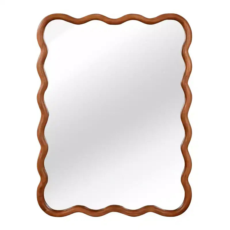 PexFix Miroir décoratif mural rectangulaire ondulé 30 x 40 avec cadre en bois massif, style moderne et rustique, pour chambre, salle de bain, salon, entrée, marron