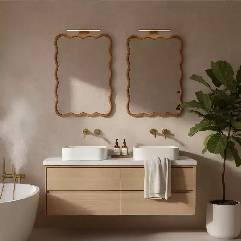 PexFix Miroir décoratif mural rectangulaire ondulé 30 x 40 avec cadre en bois massif, style moderne et rustique, pour chambre, salle de bain, salon, entrée, marron