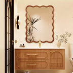 PexFix Miroir décoratif mural rectangulaire ondulé 30 x 40 avec cadre en bois massif, style moderne et rustique, pour chambre, salle de bain, salon, entrée, marron