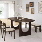 PexFix 79 Table à manger ovale pour 6-8 personnes, table de cuisine en bois avec plateau résistant aux rayures et pieds arqués, style ferme moderne, pour salon et cuisine, noyer