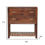 HomeRoots Table de Chevet 32" Marron en Bois Massif à Deux Tiroirs avec Étagère en Cuir