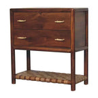 HomeRoots Table de Chevet 32" Marron en Bois Massif à Deux Tiroirs avec Étagère en Cuir