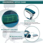 Chaise de bureau ergonomique Okak avec repose-pieds rétractable, fauteuil d'ordinateur avec coussin de soutien lombaire et accoudoirs rembourrés, chaise pivotante pour le bureau