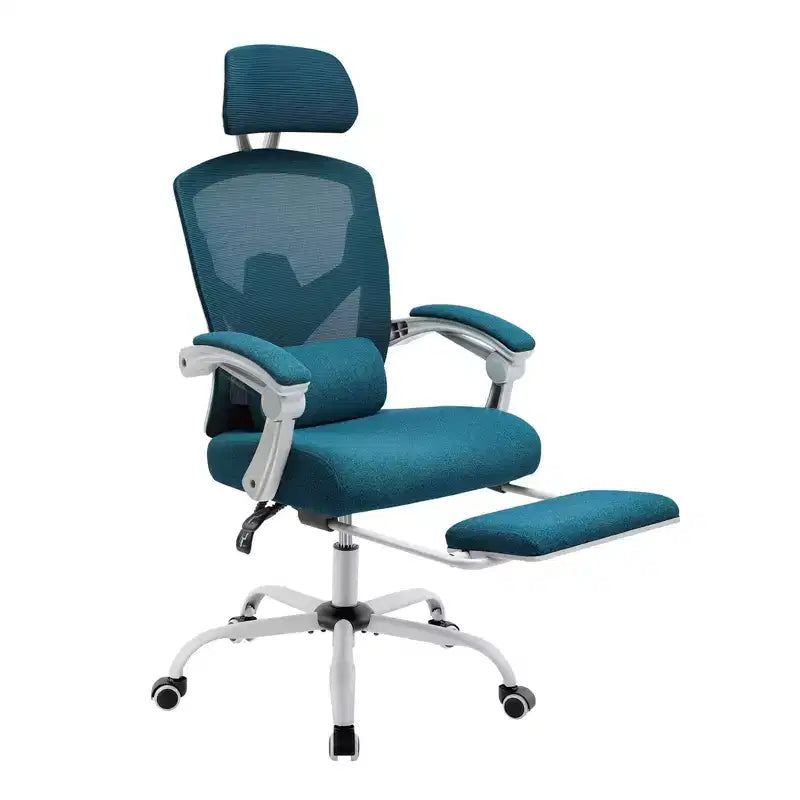 Chaise de bureau ergonomique Okak avec repose-pieds rétractable, fauteuil d'ordinateur avec coussin de soutien lombaire et accoudoirs rembourrés, chaise pivotante pour le bureau