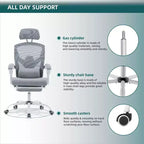 Chaise de bureau ergonomique Okak avec repose-pieds rétractable, fauteuil d'ordinateur avec coussin de soutien lombaire et accoudoirs rembourrés, chaise pivotante pour le bureau
