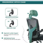 Chaise de bureau ergonomique Okak avec repose-pieds rétractable, fauteuil d'ordinateur avec coussin de soutien lombaire et accoudoirs rembourrés, chaise pivotante pour le bureau