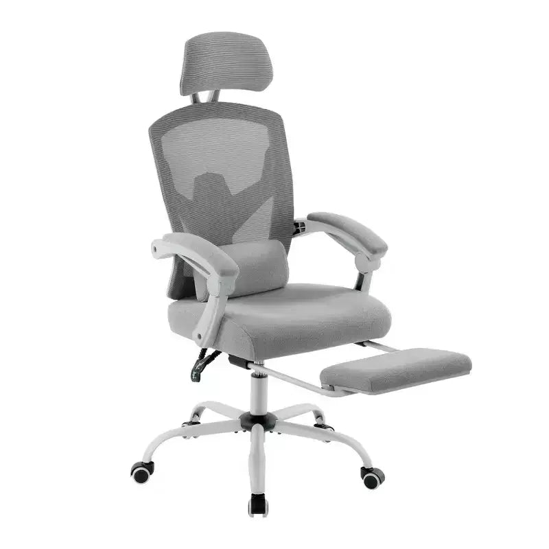 Chaise de bureau ergonomique Okak avec repose-pieds rétractable, fauteuil d'ordinateur avec coussin de soutien lombaire et accoudoirs rembourrés, chaise pivotante pour le bureau