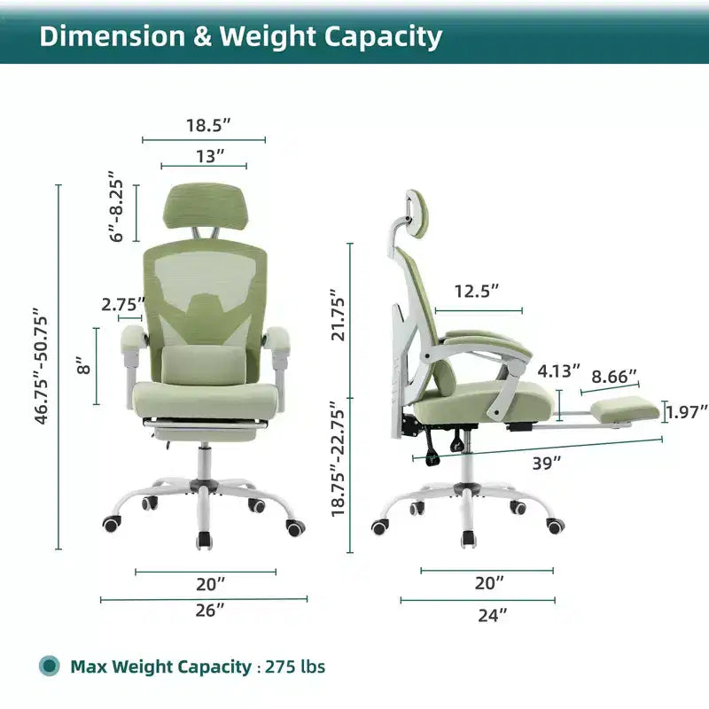Chaise de bureau ergonomique Okak avec repose-pieds rétractable, fauteuil d'ordinateur avec coussin de soutien lombaire et accoudoirs rembourrés, chaise pivotante pour le bureau