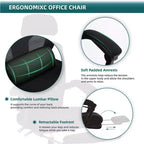 Chaise de bureau ergonomique Okak avec repose-pieds rétractable, fauteuil d'ordinateur avec coussin de soutien lombaire et accoudoirs rembourrés, chaise pivotante pour le bureau