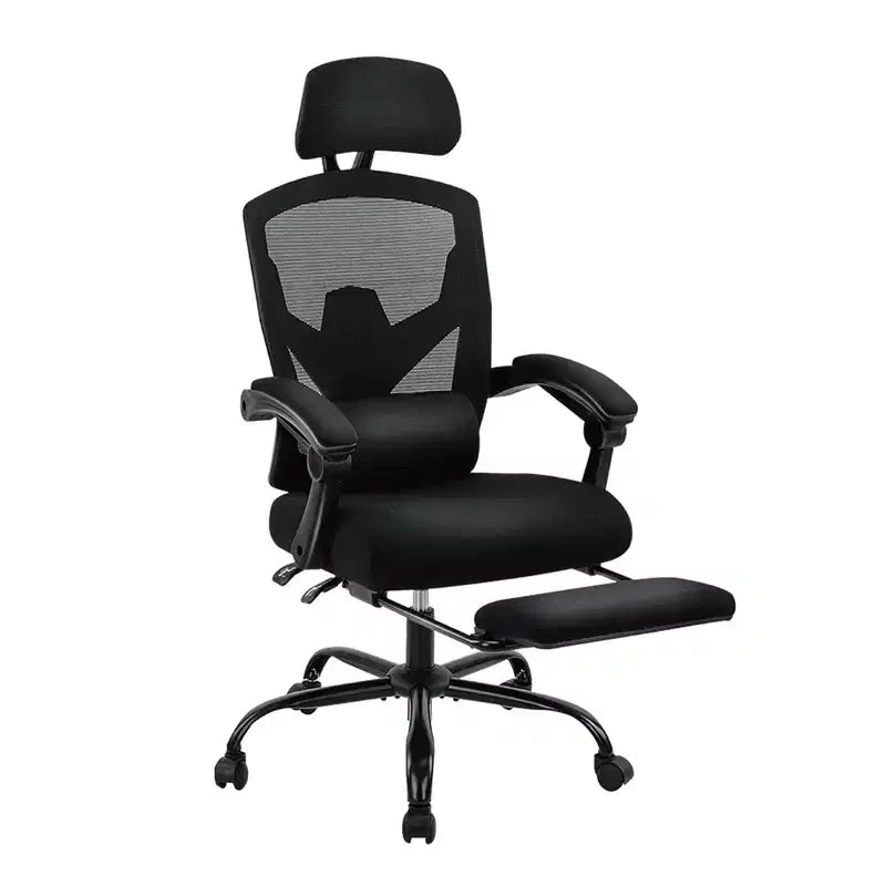 Chaise de bureau ergonomique Okak avec repose-pieds rétractable, fauteuil d'ordinateur avec coussin de soutien lombaire et accoudoirs rembourrés, chaise pivotante pour le bureau
