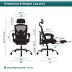 Chaise de bureau ergonomique Okak avec repose-pieds rétractable, fauteuil d'ordinateur avec coussin de soutien lombaire et accoudoirs rembourrés, chaise pivotante pour le bureau