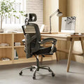 Okak Ergonomic Office Chair with Retractable Footrest, Computer Chair with Lumbar Support Pillow and Padded Armrests, Swivel Chair for Office