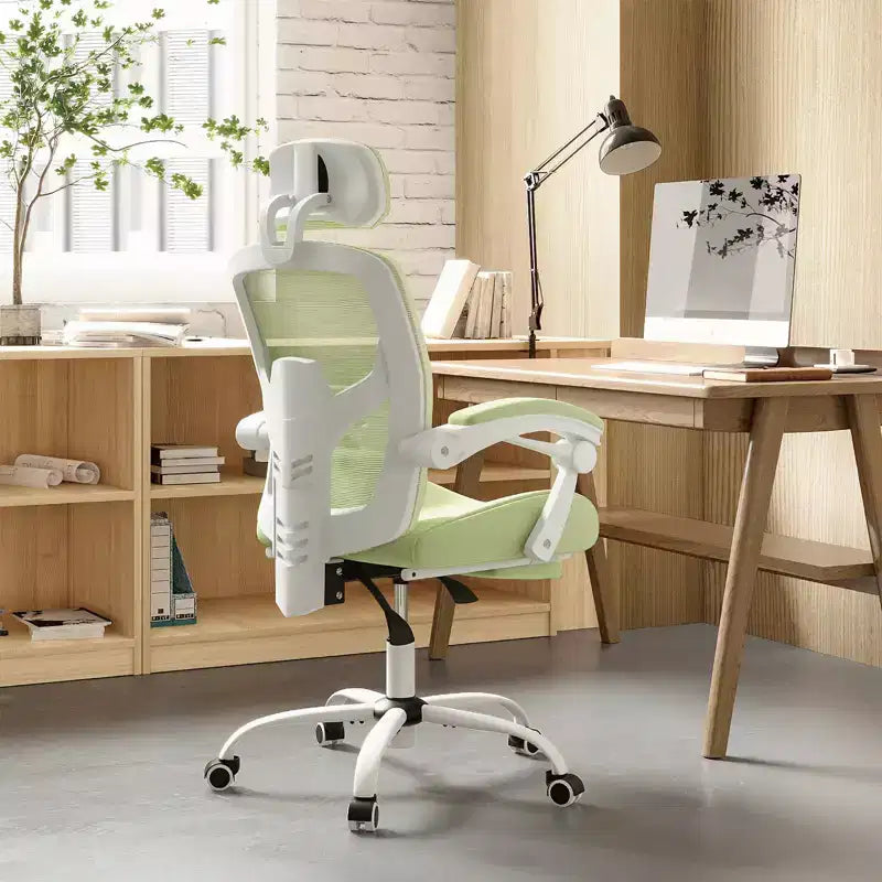 Chaise de bureau ergonomique Okak avec repose-pieds rétractable, fauteuil d'ordinateur avec coussin de soutien lombaire et accoudoirs rembourrés, chaise pivotante pour le bureau