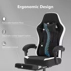 Chaise de bureau ergonomique Okak avec accoudoirs rembourrés, chaise de jeu avec repose-pieds et soutien lombaire, chaise pivotante à roulettes pour la maison et le bureau