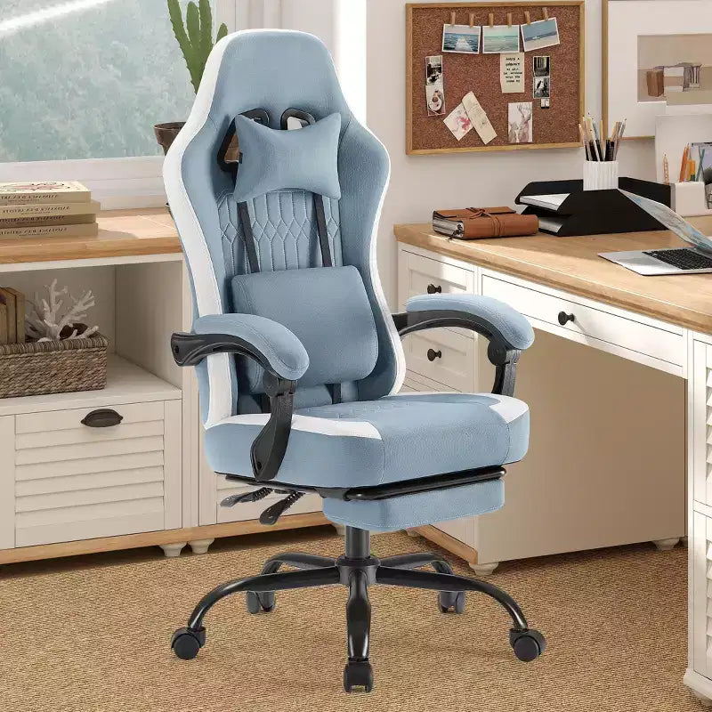 Chaise de bureau ergonomique Okak avec accoudoirs rembourrés, chaise de jeu avec repose-pieds et soutien lombaire, chaise pivotante à roulettes pour la maison et le bureau