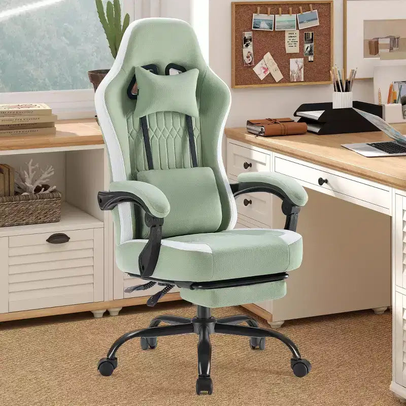 Chaise de bureau ergonomique Okak avec accoudoirs rembourrés, chaise de jeu avec repose-pieds et soutien lombaire, chaise pivotante à roulettes pour la maison et le bureau